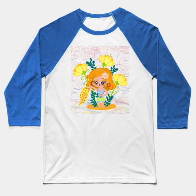 Cute girly summer chibi cartoon style Baseball T-Shirt by Floflo art